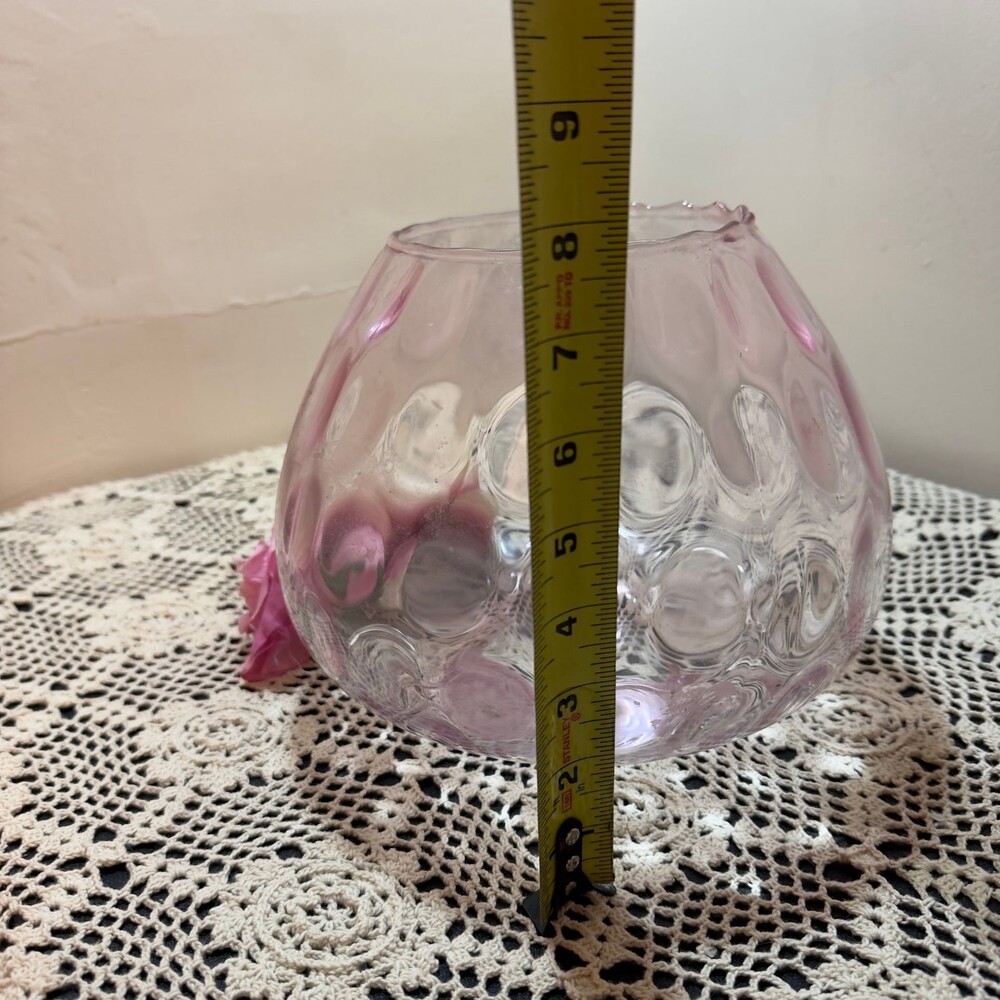 Vintage Empoli Italian Art Glass Pink Coin Dot Fishbowl Vase - Picture 5 of 10